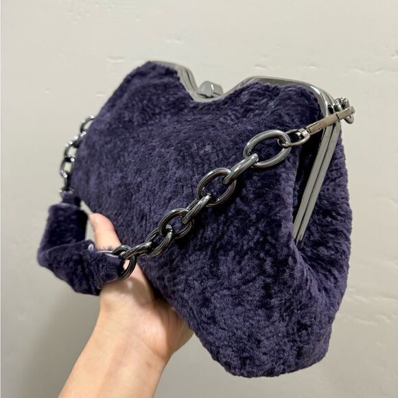 Purple Handmade Real Shearling leather Push Lock Shoulder Bag/Crossbody - Picture 10 of 16